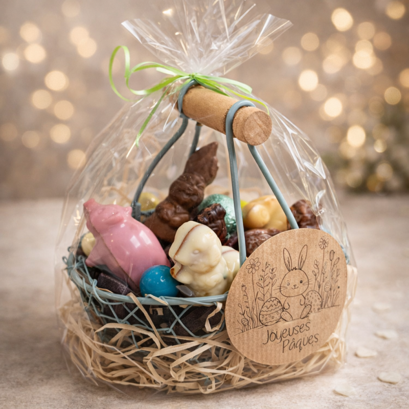Panier gourmand de Pâques - Animaux en chocolat fourré 209 g